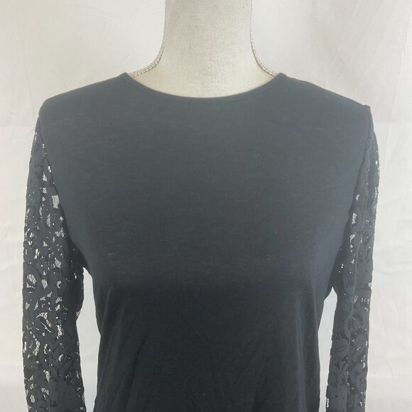 Tory Burch Top S Black Long Lace Sleeve Cream Cuffs Keyhole Back Detail - Picture 3 of 12